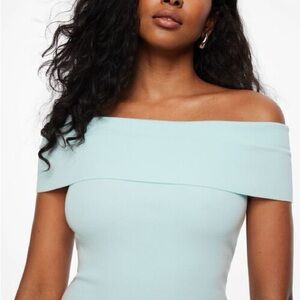NWT Dynamite Light Blue Knit Off The Shoulder Top